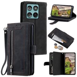 Motorola Edge 60 5G/ 60 Fusion 5G -kotelolle PU nahkainen puhelimen kuori vetoketjullisella lompakolla 9 korttipaikkaa Musta