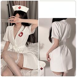 Fsu Sexy Temptation Doctor Cosplay Kostymer Kvinner Rosa hvit sykepleier uniform med sykepleier lue undertøy Sett Sexy kjole Rollespill Klær En stø...