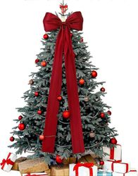 1 kpl Erittäin suuri joulukuusen latvarusetti Punainen satiinirusetti pitkillä serpentiineillä Punainen nauha Joulukuusen latva Jouluseppeleen ruse...
