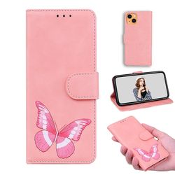 Etui til iphone 13 Butterfly Cover Premium Læder Magnetisk- Pink
