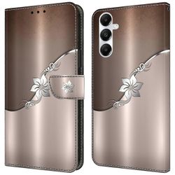 Samsung Galaxy A55 5G matkapuhelimen kotelo painettu 3D-kuviojalusta nahkakansi - hopea kukka Monivärinen Silver Flower