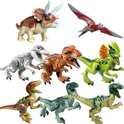 Building Blocks 8stk Jurassic Dinosaur byggeklosser T-rex Velociraptor Triceratops Pterosaur Action Figurer Barnas Toy Gift 8pcs