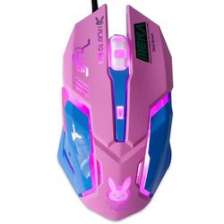 Initially Professionel kablet gamingmus 2,4 g genopladelig mus lydløs 2400 dpi ergonomisk 6 taster mus Rgb led baggrundsbelysning Pink Silent Wired