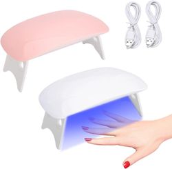 2 bærbare neglelamper med 2 usb-ledninger, mini gel manicure hærdningslampe, foldbar negletørrer, DIY neglesalon mus lysbehandling lampe (pink, hvid)