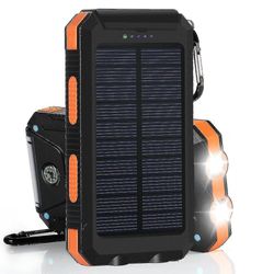 20000mah vanntett solenergi bank med Dual Led lommelykter og kompass bærbar lader batteri backup lader solcellepanel lader for iPhone en Oransje