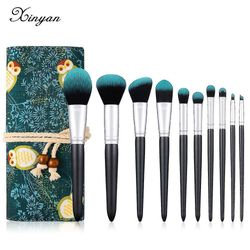 Professionelle makeupbørster sæt grøn skønhedsværktøjerkosmetik sæt 10stk|eye Shadow Applicator