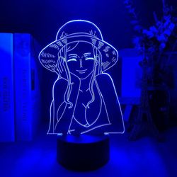 Wekity SHXX 3D-lamppu sängyn vieressä 3D-visuaaliset yövalolahjat yksiosainen Nami LED-lamppu anime lapsille Makuuhuoneen sisustus 3D-illuusiopöytä...