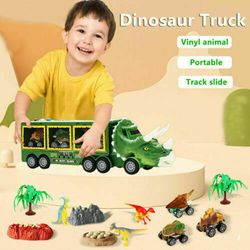 Witdreamer Kids Dinosaur Truck Legetøj Sæt Opbevaring Bil Transport Carrier Model med Musik Light Grøn