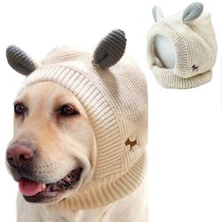 Barsinfi Pet Hund Strikket Hue Hovedbeklædning Kanin Øre Vinter Varm Puppy Hat Beige