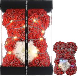 Rose Bear Kvinder Gaver til fødselsdagsgaver til mor Gave Kæreste Gaver til hende, Rose Bamse Rose Flower Bear Jubilæum Kæreste Rød