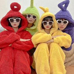 Duqi Unisex Teletubbies Kostymer Disi Onesies Lala Cosplay Pyjamas Vuxen Pyjamas Djur Sovkläder Jumpsuit Gul L