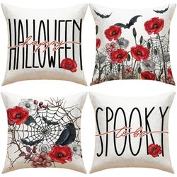 4pc Halloween Print Putevar Lin Sofa Pute Cover Hjem Innredning Pute Cover Familie Putevar