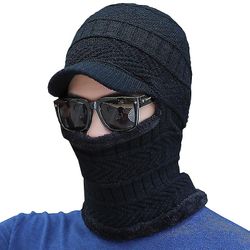 Liltop Unisex Vinter Varm Strik Balaclava Hjelm Hatte med Randen Face Mask Udendørs Caps Sort