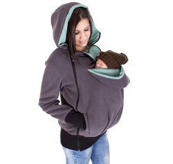Kissqiqi Kvinders Fleece Zip Up Maternity Baby Carrier Hættetrøje Sweatshirt Jakke FARVE 2 M