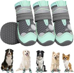 Koiran saappaat tassunsuoja - kesän kuuma sää kaksi säädettävää ja pestävää liukumatonta koiran kenkää, joissa on heijastava nauha loukkaantuneille...
