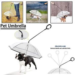 Klar Cover Indbygget Snor Rain Slud Sne justerbar Pet Umbrella gennemsigtig