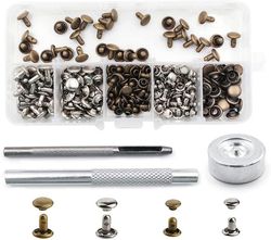Xqday 120 sæt læder nitter med fastsættelse tool kit, dobbelt cap nitte udskiftning rørformede metal studs Snap fastgør kit til Diy Læder Jeans Tøj...