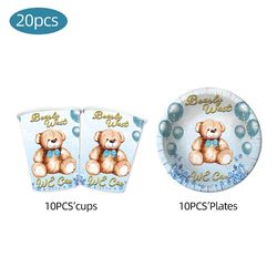 Björn Nallebjörn Engångs Födelsedagskalas Bestick Tallrik Cup Servett Duk Baby Shower Bestick Set Tillbehör Shopping Björn 20PCS