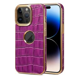 Denior krokotiilin tekstuurin PU-kotelo iPhone 14 Pro Maxille Violetti