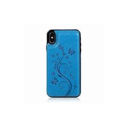 AIR Apple iPhone X / XS Flower Mønster Læder Shell Sag - Blå