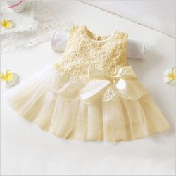 Bestener Toddler Baby Girls Lace Princess Kjole Bowknot Tulle Tutu Kjoler Party Lys gul 3-6 Months