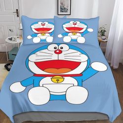 EKENOZ Doraemon pussilakana mikrokuituliinavaatteet, 3D-tulostus pussilakana sarjakuva peitto ja tyynyliina, vetoketjullinen suljin, pehmeä peitto ...