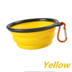 Ny silikone hund Feeder Skål med Karabiner Folding Cat Bowl Travel Hund Feeding Supplies Food Water Container Pet Tilbehør Gul S