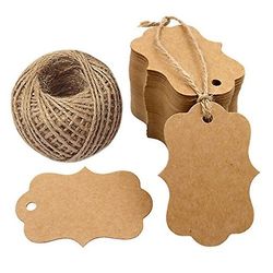 300pcs Natural Kraft Paper Håndlavet Blank Label med Jute Sejlgarn Gave Tags, Brun Farve