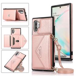 Samsung Galaxy Note 10 Plus tegnebog med kortholder, stativ, rem til kvinder crossbody taske Pu læder cover Pink