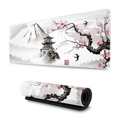 Japanilainen Cherry Blossom -pelihiirimatto, erittäin sileä pinta ja ommellut reunat, luistamaton kumipohja, sileä pinta, ergonominen muotoilu kotiin