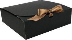 Pakke med 12 kvadratisk formet presentasjon gaveeske, 16,5 cm x 16,5 cm x 5 cm, enkel montering, svart boks med sløyfebånd HK