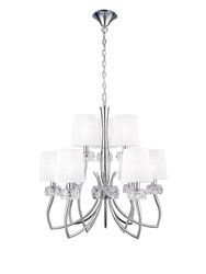 Inspired Lighting Loewe 2 Tier Loft Vedhæng 6 +3 Lys E14, poleret Krom med hvide nuancer