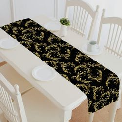 Abphqto barokk gull ruller svart bord runner placemat duk 40x180 cm