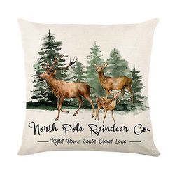 Merry Christmas Pillow Cover 45x45cm Kast putevar Vinter julepynt For Home Tree Deer Sofa Pute Cover 3