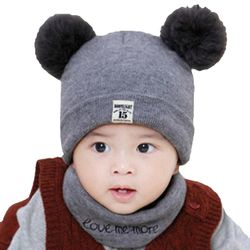Varychmoo Kids Drenge Piger Vinter Varm Pom Pom Bobble Hat Toddler Strik Hue Tørklæde Sæt Grå