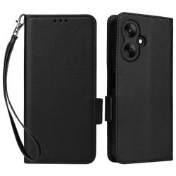 Xiaomi Redmi 13C 5G/Redmi 13R 5G/Poco M6 5G -kotelo rannehihnalla, nahkainen puhelimen suojakuori Monivärinen Black