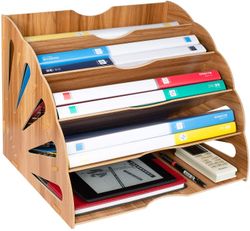 Linkrunning Filarrangør, træsortering Arkivering Kontorbord opbevaring til A4 papir, magasin og dokument (34 * 28 * 28cm)
