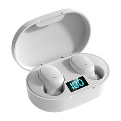 Boeyaa Trådløse hovedtelefoner Bluetooth-øretelefoner Ørepropper med mikrofonopladningsboks Hvid