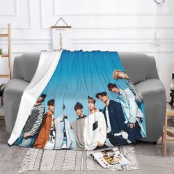 Kpop Star Stray Kids Singer Idol Blanket Fleece Dekorasjon Pustende Super Warm Kast tepper For Home Car sengetepper Blå 75x100cm 30x40in