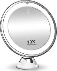 Hmwyv Hmwy-10x forstørrelsesmakeup speil med lys, 3 fargebelysning, 360 graders rotasjon