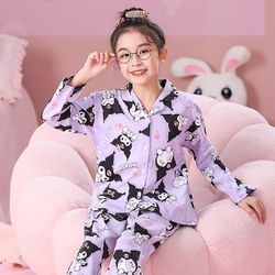 Fsu Sanrioed Cinnamoroll pyjamat Kawaii Anime Kuromi Mymelody Lapset Yöasut Puuvilla Kevät Syksy Pojat Tytöt Kotivaatteet Lahja 14(125-135cm)