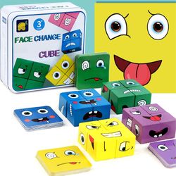 Face Change Cube Game Tre Uttrykk Matchende Block Puslespill Building Games Leker for barn