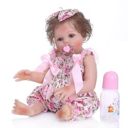 Genfødsel dukke 48cm bebe realistisk genfødt baby pige i pink blomstrende kjole hele kroppen blød silikone sød gave