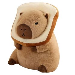 Söpö capybara-pehmolelu ja käytettävä paahtoleipäpäähine, kawaii-leipä, capybara-pehmolelut Kuten