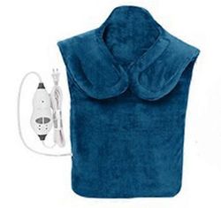 Suuri lämpötyyny niskaan, selkään ja hartioihin, sininen