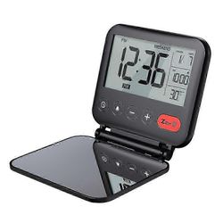 Taitettava yöpöydän herätyskello digitaalisella näytöllä ja torkku Musta