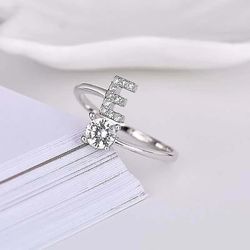A-z Brev Guld Farve Metal Justerbar Åbning Ring, Initialer Navn Alphabet Hvid E