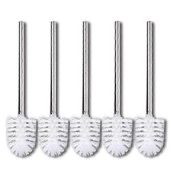 Vaihtoharjat 5 wc-harjan pakkaus Valkoinen harjaspää ruostumattomasta teräksestä valmistettu kahva Kiillotetut wc-harjaharjat