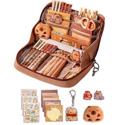 Söpö kapybara-kynäkotelo, kapybara-koulutarvikkeet, leveästi avautuva kynäpussi söpöillä nastoilla, pehmoleluilla ja muistilapulla - hyvä B