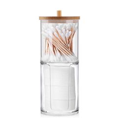 Makeup Cotton Pad Organizer Badeværelse Opbevaringsboks til vatpinde Kosmetik Smykker Makeup Remover Pad Container med bambus låg C